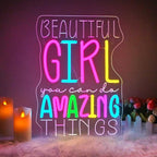 WLHOPE Beautiful Girl You Can Do Amazing Things Neon Signs for Wall Decor Adjustable LED Lights Decorations for Home Bedroom Birthday Party Best Gift for for Teen Girl