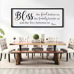 Bless the Food Before Us, the Family Beside Us, and the Love between us Framed Wall Art for Dining Room, 40''×15'' Holy Positive Religious Rustic Bible Verse for Christian God Jesus Christ Prayer