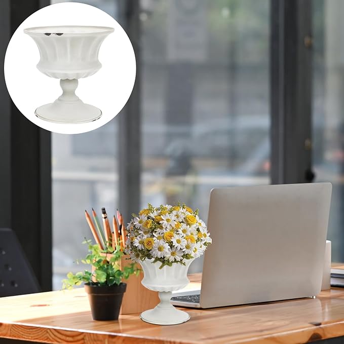 Urn Planter Antique Column Plant Pot Shabby Chic Metal Vase Pillar Plant Container Wedding Centerpieces Vases for Front Porch Decor White White Planter