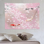 Houselerax Japanese Koi Fish Tapestry, Cherry Blossoms Asian Oriental Pink Flower Branch Koi Fish Carp Tapestries Wall Hanging for Bedroom Living Room Office Decor 80"x60"