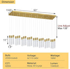 24-Lights Modern Crystal Chandeliers LED Pendant Light for Kitchen Island Dining Room Entrance Foyer Living Room 6000K Gold