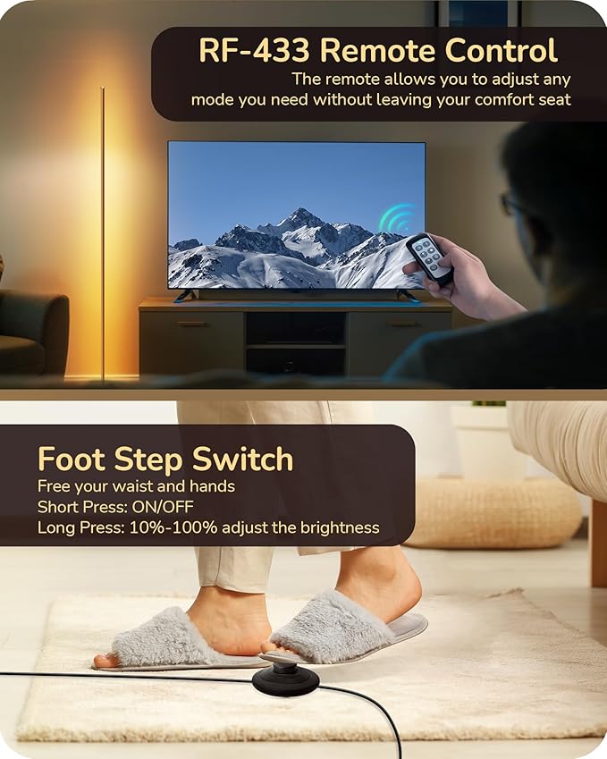 EDISHINE LED Corner Floor Lamp, Dimmable Standing Light with Remote, 7 Color Temperature 2700K-6000K, 57.5" Modern Floor Lamp for Bedroom, Living Room, Office, Gold