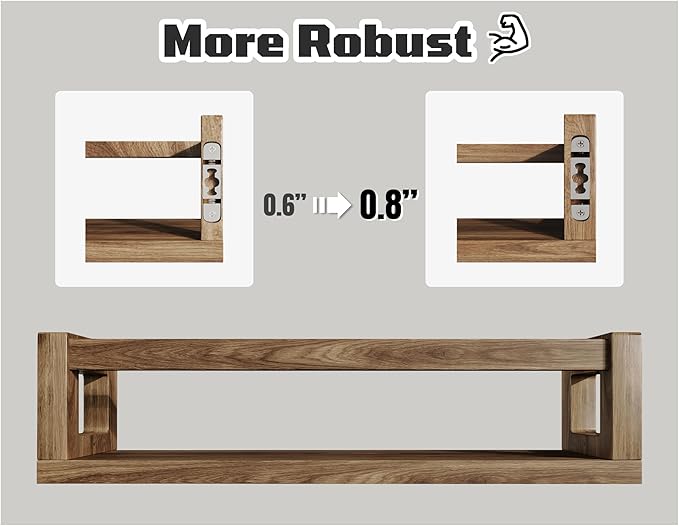 Upgraded Thick Floating Shelves - Multi-Use Wall-Mounted Bookshelves for Kids and Nursery, Ideal for Books, Toys, Spice Rack, Decor - Walnut Brown