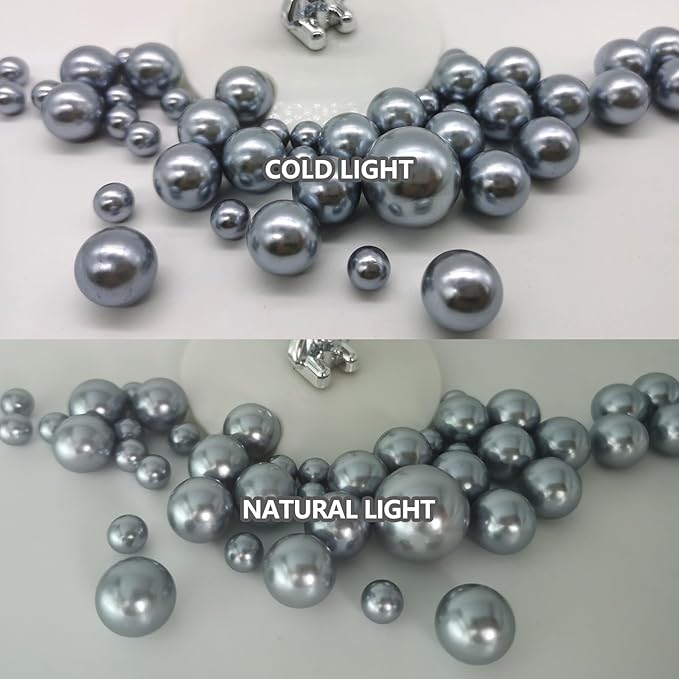 200PCS Grey Faux Pearls Beads for Centerpiece Vases, Vase Filler Faux Pearls, No Holes Filler Beads for Party Anniversary Birthday Wedding Table Decor, 10/14/20/30mm