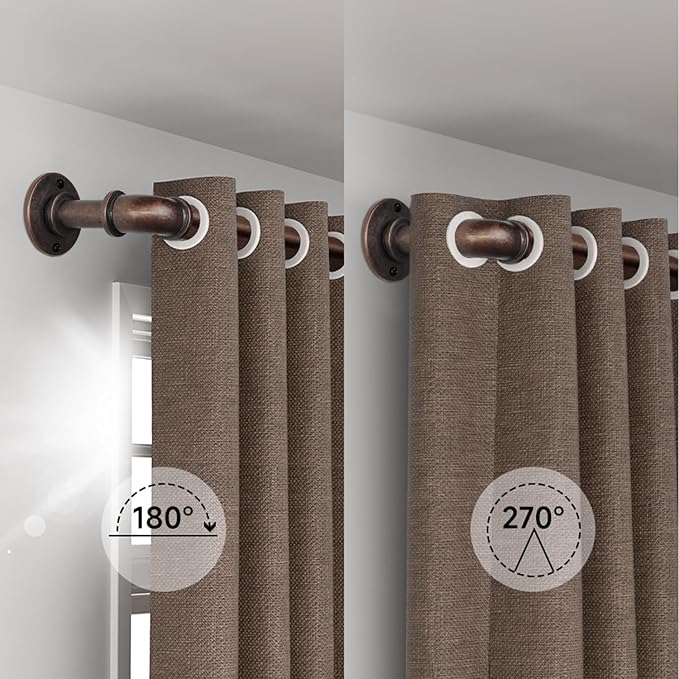 Industrial Curtain Rods for Windows 18 to 88 Inches Adjustable Length, 1 Inch Diameter, with Aluminium Finials (Antique Red Bronze, 18” to 88”)