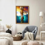 Solid wood Framed Jesus Christ Canvas Wall Art The Hand of God Jesus Reaching Into Water Christian Painting Prints Biblical Wall Decor Religious Room Decor for Church Prayer Room Schools 16'' x 24''