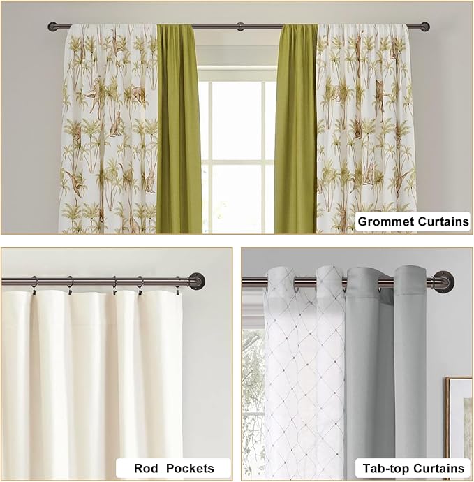 Industrial Curtain Rods 18 to 88 in,Wrap Around Rods, Adjustable Curtain Pole,1 in Diameter Pipe Wall or Ceiling Mounted,for Living Room(Brushed Crimson Black18” to 88”)