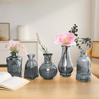 Small Glass Vase Set of 12, Grey Bud Vases for Centerpiece Table Decorations, Boho Vintage Flower Vases in Bulk, Mini Vase Decorative for Wedding Party Baby Shower Birthday Home Decor