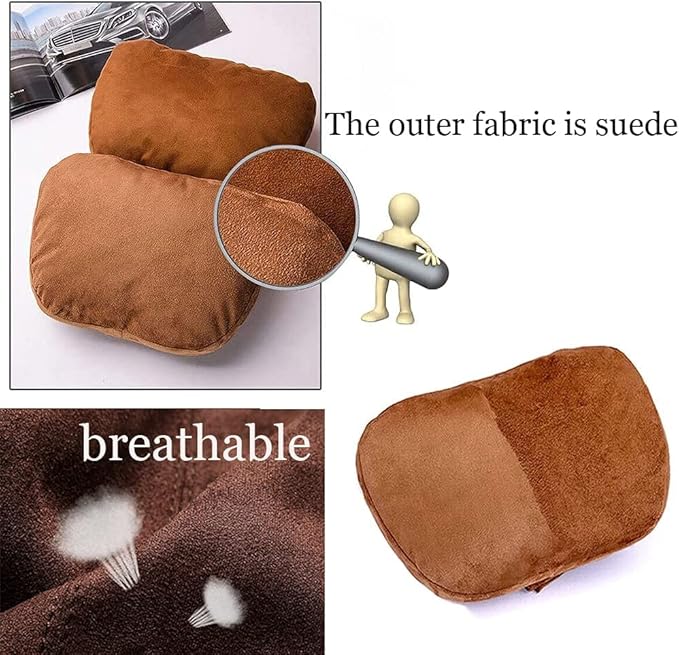 2Pcs Car Neck Pillows for headrests,for Travel Interior Accessories and Suede Support Head Pillows，Balance Neck Pillow Designed to Relieve Neck Pain and Muscle Tension.(brown)