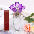 Glass Rose Flowers, Crystal Glass Figurines Rose Decorations for Home Gifts for Mom Wife Grandma, Crystal Flowers Collectible Ornament Mother's Day Thanksgiving Anniversary Birthday Gifts(Purple Rose)