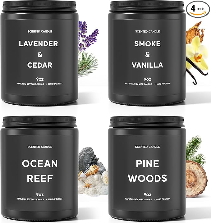 Scented Candles, 9oz×4 Scented Candles for Men, Soy Candle Gifts for Men, Personalized Blessing Minimalist Men's Candle