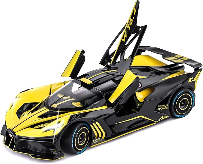 Toy Car Model for Compatible with 1:24 Bolide Alloy Diecast Collect Car Toy with Lights and Music, Pull Back Car Toys for Kids Boys Girls Gift (Yellow)