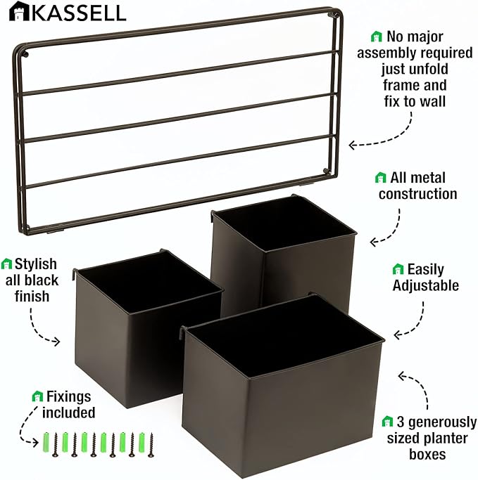 KASSELL Vertical Garden Wall Planter. Wall Mounted for Indoor Outdoor. All Metal Black Vertical Planter with No Assembly Required. Planter for Indoor Plants Flowers, Herbs, Succulents and Plants