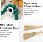 OMISHE Extra Large Wood Bead Garland Green with 1.6" Diameter Wooden Beads and Tassels, 41" Long Rustic Farmhouse Country Decorative Beads for Home Tiered Tray Decor, Green