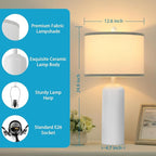 Ceramic Table Lamps Set of 2 for Bedroom Living Room, 24.8'' Modern Matte White Bedside Nightstand Lamp with Linen Drum Shade, Farmhouse Rustic Night Light Desk Decor for Kitchen Read Study Office