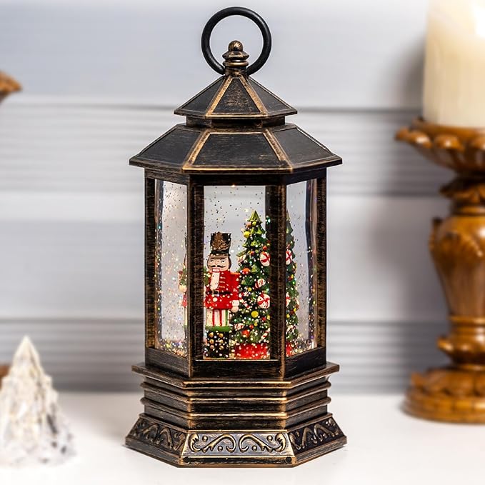 Musical Christmas Snow Globe Lantern Lighted Nutcracker Suite Scene Christmas Tree Water Lantern with Swirling Glitter Decoration