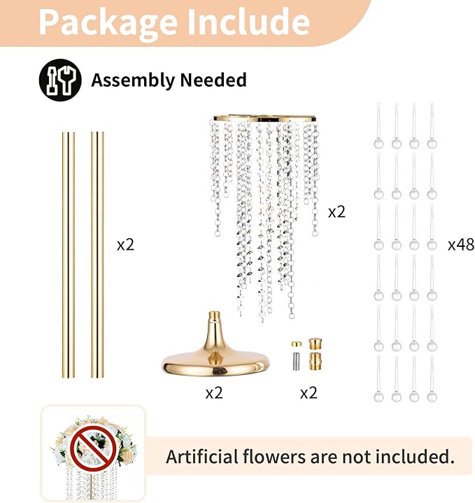 NUPTIO Gold Vase Wedding Centerpieces: 2 Pcs 29.5in Tall Crystal Flower Stand for Tables Elegant Metal Flowers Arrangement Vases for Weddings Birthday Party Anniversary Reception Home Decorations