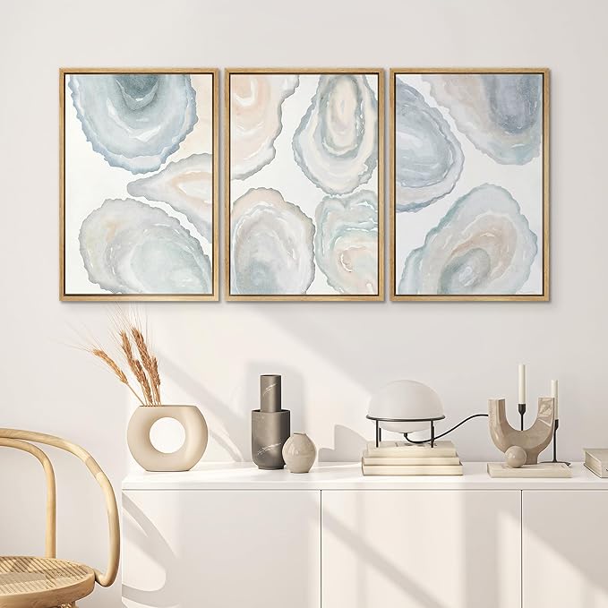 SIGNWIN Framed Canvas Print Wall Art Abstract Geode Soft Pastel Agate Slice Photography Modern Art Minimalist Black and White for Living Room, Bedroom, Office - 24"x36"x3 Natural
