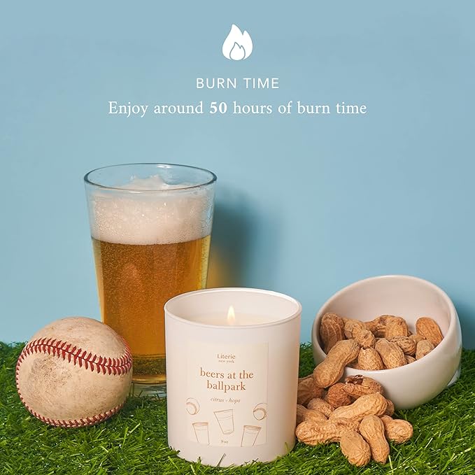 Literie NYC Inspired Scented Candle: Beers at The Ballpark - Citrus & Hops Scent, 9oz, 50 Hour Burn, Vegan Soy & Coconut Blend Candle for Home Decor, Gift for Women & Men