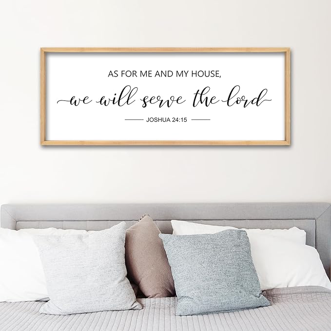 ZZJJHYWGQ As For Me And My House We Will Serve The Lord Wall Decor Art 32" x 12" Large Bible Verse Sign for Bedroom Christian Wood Framed Wall Hanging (Wood)