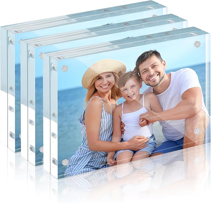 HOUSE DAY Acrylic Picture Frames 8x10, 3 Pack Magnetic 8x10 Picture Frame, Double Sided Clear 8 x 10 Photo Frame with Microfiber Cloth, Frameless FreeStanding 8x10 Frame Gift for Desktop Display