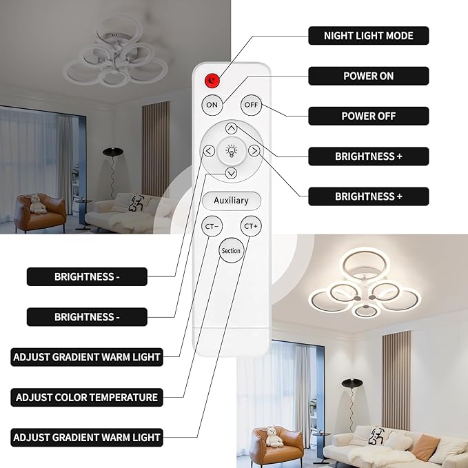 Modern LED Ceiling Light,Dimmable 3 Colors 6 Rings Flush Mount Ceiling Light Fixture,3000K-6500K 81W White Close to Ceiling Light with Remote for Living Room,Bedroom,Laundry Room