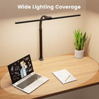 LED Desk Lamp for Home Office - 24W Computer Lamp with Remote Control, Dual Head Desk Light Bar with Clamp, 5 Color & Brightness Adjustable, Tall Flexible Task Monitor Lighting, Black