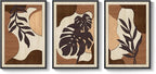 Framed Textured Wood 3D Wall Art for Living Room, Large Boho Tropical Brown Artwork for Walls, 3 Piece Farmhouse Botanical Leaf Wood 3D Textured Wall Art Decor for Office Bedroom Hallway, 24x36 Inch