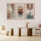 IARTTOP Large Boho Wall Art Set Of 3 Framed Mid Century Modern Wall Decor Abstract Geometric Wood Wall Art For Bedroom Living Room Office 16"x 32"