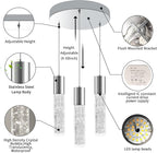 OKELI Dimmable LED 3-Light Pendant Light for Kitchen Island, 18W 1350LM Modern Bubble Crystal Island Light Fixture,6000K, Electro-Chrome, Easy Installation, Round