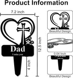 Dad Memorial Grave Stake, Cemetery Decorations for Grave Markers 12.5 x 7.2 inch Heart Metal Sympathy Stakes Graveside Plaque Decor Sign for Father Graves, Yard, Garden - Black-Dad