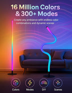 RGB LED Corner Floor Lamp, Smart Adjustable Shape, Music Sync, 16 Million DIY Colors, Remote & App Control, Modern Standing Light for Bedroom Living Room (Circular Base)