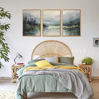 Aurlan Emerald Green Mountain Lake Landscape Framed Wall Art(16"x24"), 3PCS Abstract Forest Nature Canvas Artwork, Large Minimalist Watercolor Modern Pine Trees Scenery Decor for Office Home