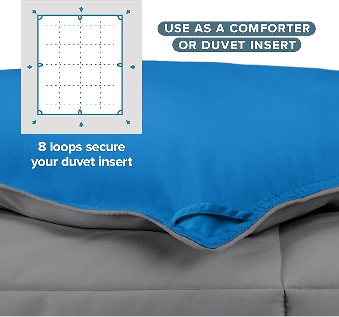 Bare Home Queen Comforter - Reversible Colors - Goose Down Alternative - Ultra-Soft - Premium 1800 Series - All Season Warmth - Bedding Comforter (Queen, Grey/Medium Blue)
