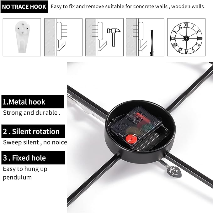 1st owned Large Wall Clock Metal Retro Roman Numeral Clock, Modern Round Wall Clocks Almost Silent, Easy to Read for Living Room/Home/Kitchen/Bedroom/Office/School Decor (Gold, 24 Inch)