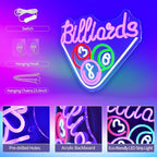 Billiards Neon Signs for Wall Decor Purple LED Light Sign for Preppy Room Decor Light Up Sign for Game Room Birthday Party Decoration USB Powered