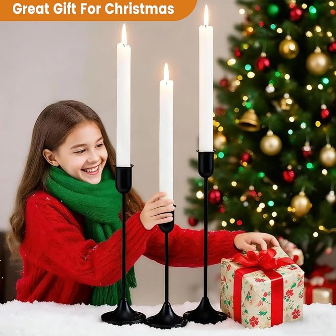 Candle Holder - 3 PCS Candlestick Holders - Vintage Candle Stick Holder - Modern Decorative Centerpiece - Cozy Atmosphere Gift for Home Decor, Wedding, Halloween Party - Black Taper