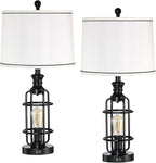 26.3”Table Lamps Set of 2 with USB Charging Ports,Farmhouse Bedside Nightstand Lamp with Rotary Switch,Rustic Reading Lamps Industrial Desk Lamps for Bedroom Living Room,Bulbs Included