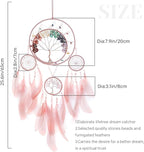 7 Chakras Dream Catchers Tree of Life Large Dream Catcher Pink Feather Wall Decor with Rainbow Healing Crystal Stone Wall Art Hanging Ornaments for Bedroom Home Decor Blessing Gift Wedding -4 Rings