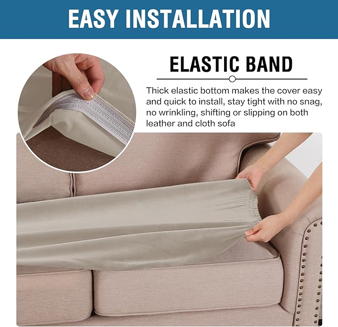 H.VERSAILTEX Velvet Stretch Individual Couch Cushion Cover Plush Cushion Slipcover for Loveseat Sofa Cushion Furniture Protector Seat Cushion Sofa Cover (1 Piece Sofa Cushion Cover, Oatmeal)