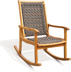 IDZO Wood Wicker Rocking Chair, 400 lbs Capacity, Durable Eucalyptus Wood, Natural Finish, Comfortable Curvy Design, Ideal for Deck, Patio Furniture, and Outdoor Furniture Accent Chair