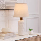 White Ceramic Table Lamp 3 Way Dimmable Bedside Pottery Lamp Set of 2 with Pallid Shade 20” Modern Nightstand Desk Lamp for Living Room Bedroom Farmhouse Dining Room(JC-11-2PK-WHS)