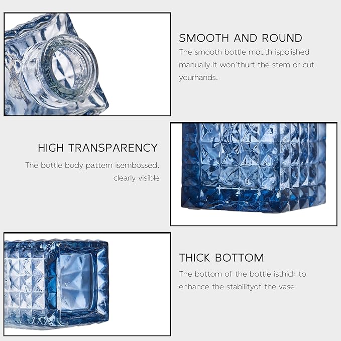 Glass Bud Vase Set of 16, Small Flower Vases, Glass Vases for Centerpieces, Vintage Home Table Decorations Bud Vases (16 Pcs, Blue)