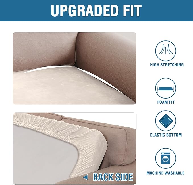H.VERSAILTEX Velvet Stretch Individual Couch Cushion Cover Plush Slipcover for Loveseat Sofa Furniture Protector Seat Cover (1 Piece Loveseat Cushion Cover, Ivory)