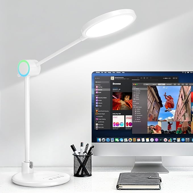 Desk Lamp for Home Office, Eyecare LED Desk Light with RGB Night Light, Dimmable Table Lamp with 5 Color Modes, 180° Foldable Touch Control Reading Light for Home, Study Room, Bedroom