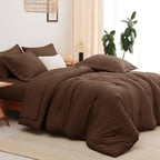 CozyLux Full Size Comforter Sets with Sheets 7 Pieces, Brown Seersucker Bed in a Bag Textured Luxury Soft Bedding Set with Down Alternative Comforter, Sheets, Pillowcases & Shams for All Seasons