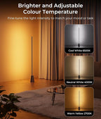 Corner Floor Lamp with RGB, Smart LED Light for Bedroom, 16 Million Colors, Music Sync, APP & Voice Control, 2700-6500K, Alexa & Google Compatible, Modern Lamp for Living Room, Gaming