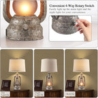 RORIANO Farmhouse Rustic Table Lamps for Living Room Set of 2,Vintage Lantern Table Lamp with Dual USB Ports, 25" Tall Retro Bedside Lamp for Bedroom Nightstand, 4 Bulb Included (Iron Gray)
