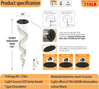 Large Crystal Chandeliers for High Ceiling H150inch Large Spiral Crystal Column Chandelier Lighting for Foyer Entrance 32-Light Black