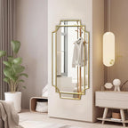 Wall Mirror Full Length, 47" x 24" Gold Framed Full Body Mirror, Scalloped Beveled Polished Decorative Mirrors, Large Rectangle Irregular Wall Mirror for Bathroom/Bedroom/Living Room/Entryway